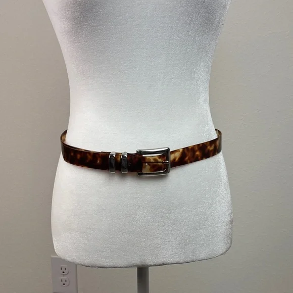 Translucent Tortoise Shell Print plastic Belt silver buckle, fits 33” waist - Picture 2 of 5